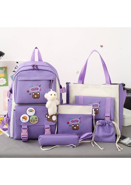 Yeni Ilkokul Okul Çantası Beş Parçalı Kadın Hafif Sevimli Çanta Öğrenci Sırt Çantası Kız Sırt Çantası (Yurt Dışından) modelleri