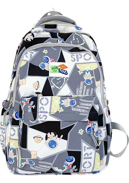 Karikatür Baskılı Sırt Çantası Yeni Gelgit Renk Dikiş Ortaokul Öğrenci Okul Çantası Büyük Kapasiteli Eğlence Sırt Çantası (Yurt Dışından)