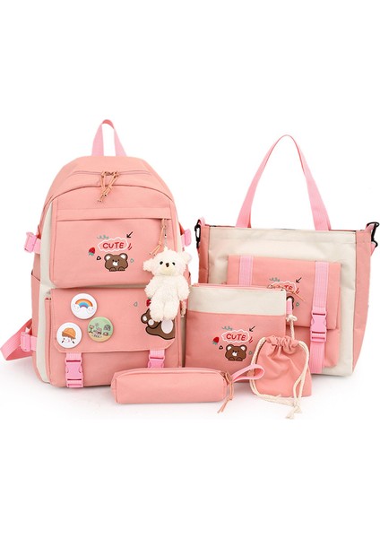 Yeni Ilkokul Okul Çantası Beş Parçalı Kadın Hafif Sevimli Çanta Öğrenci Sırt Çantası Kız Sırt Çantası (Yurt Dışından) fiyatları