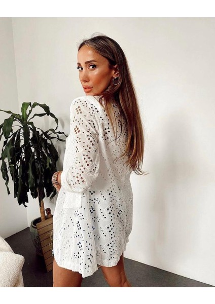 Kadın Güpürlü Ekru Blazer Yazlık Ceket modelleri