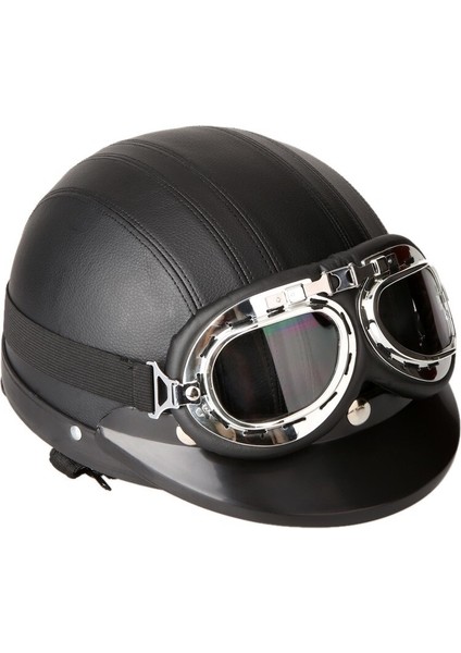 Motorcycle Scooter Open Face Half Leather Helmet With Visor Uv (Yurt Dışından)