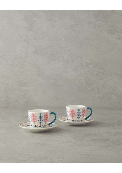 Love Adore New Bone China 4 Parça 2 Kişilik Kahve Fincan Takımı Pembe - Mavi