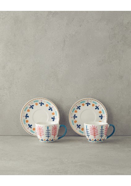 Love Adore New Bone China 4 Parça 2 Kişilik Kahve Fincan Takımı Pembe - Mavi modelleri
