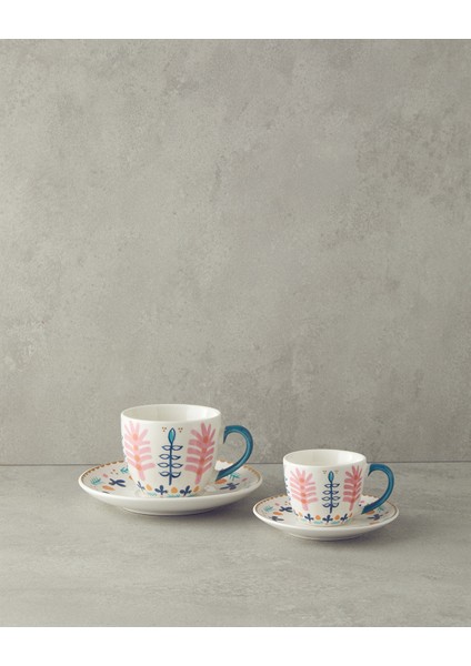 Love Adore New Bone China 4 Parça 2 Kişilik Kahve Fincan Takımı Pembe - Mavi fırsatları