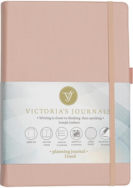 Victoria's Journals Smyth Sert Kapak Planlayıcı Çizgili Defter 14 x 20 cm Pembe