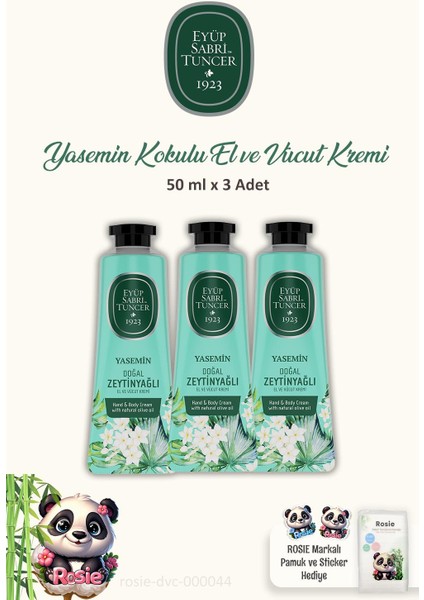 3 Adet El ve Vücut Kremi Yasemin Kokulu 50 ml ve Rosıe Pamuk