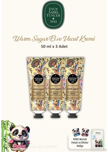 Pj El ve Vücut Kremi 3'lü Warm Sugar 50 ml Tüp ve Rosıe Pamuk