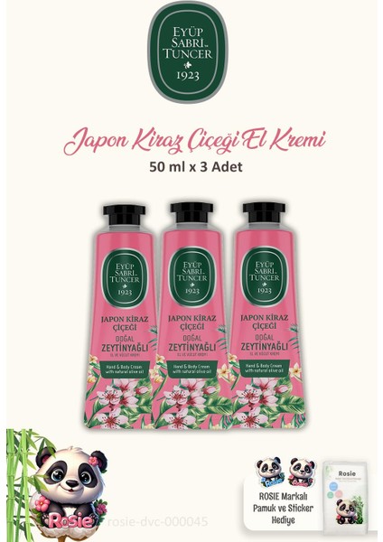 3'lü Eyüp Sabri Tuncer El ve Vücut Kremi Japon Kiraz Çiçeği 50 ml ve Rosıe Pamuk