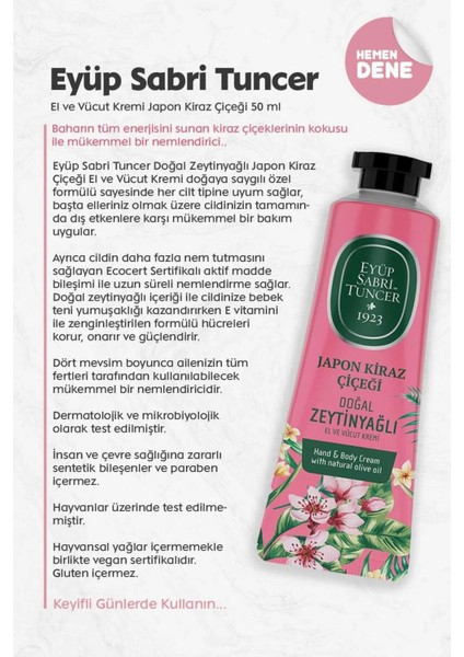 3'lü Eyüp Sabri Tuncer El ve Vücut Kremi Japon Kiraz Çiçeği 50 ml ve Rosıe Pamuk fiyatları
