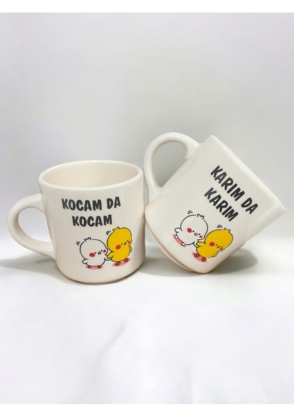 Artistic Quality Dekoratif Karımda Karım Kocamda Kocam Baskılı Çay Kahve Fincanı-Kupa-Mug 2 Adet