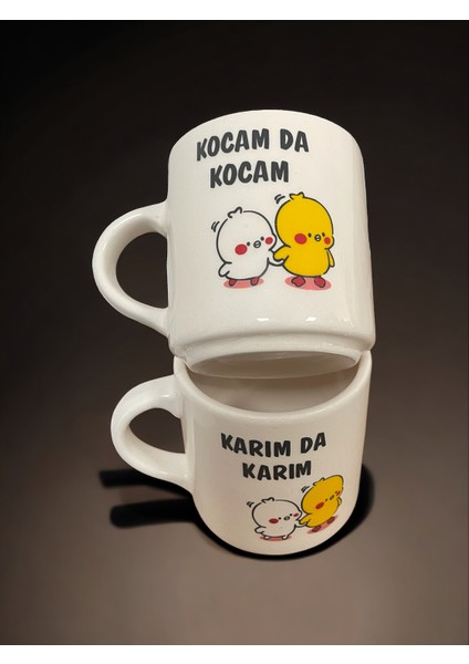 Artistic Quality Dekoratif Karımda Karım Kocamda Kocam Baskılı Çay Kahve Fincanı-Kupa-Mug 2 Adet