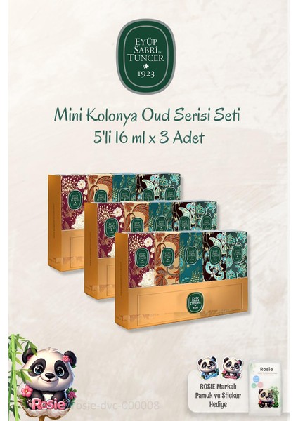 3'lü Mini Kolonya Oud Serisi Seti 5'li 16 ml ve Rosıe Pamuk 60'lı