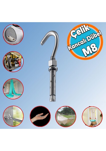 Kancalı Çelik Dübel Hamak Salıncak Boks Torbası Lamba Avize Için Gömlekli Açık Ağız Kanca M8