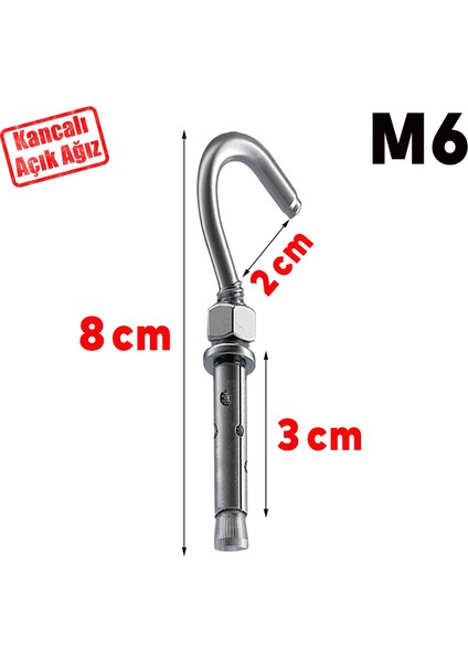 Kancalı Çelik Dübel Hamak Salıncak Boks Torbası Lamba Avize Için Gömlekli Açık Ağız Kanca M6 fiyatları