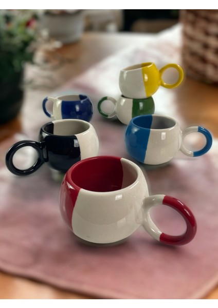 Dekoratif El Işlemesi, Şık Dekorlu 6 Kişilik Kupa-Mug, Çay ve Kahve Fincanı