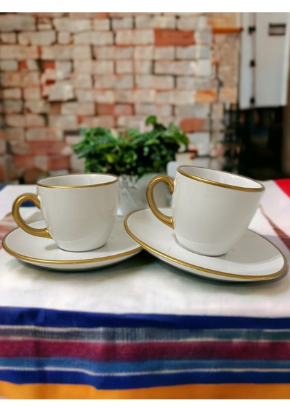 Dekoratif Şık Tasarım Beyaz Altın Yaldızlı 2 Kişilik Porselen Kahve Fincan Seti fiyatları