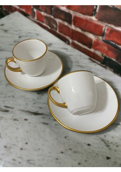 Dekoratif Şık Tasarım Beyaz Altın Yaldızlı 2 Kişilik Porselen Kahve Fincan Seti modelleri
