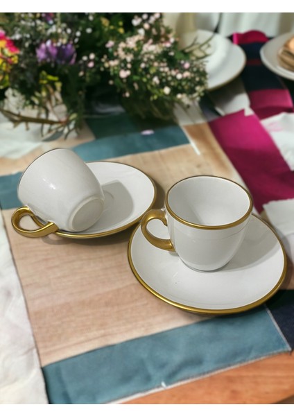 Dekoratif Şık Tasarım Beyaz Altın Yaldızlı 2 Kişilik Porselen Kahve Fincan Seti fırsatları