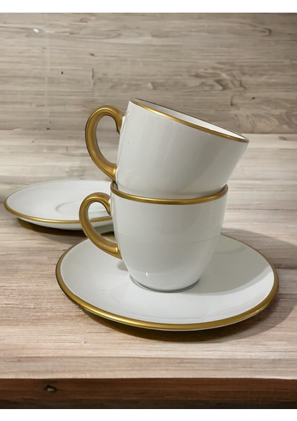 Dekoratif Şık Tasarım Beyaz Altın Yaldızlı 2 Kişilik Porselen Kahve Fincan Seti indirimleri
