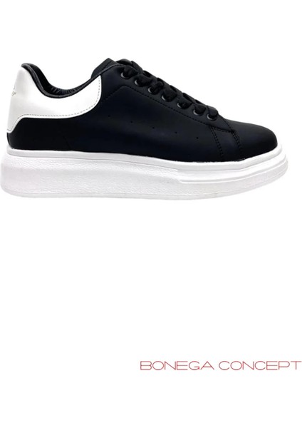 Yüksek Taban Günlük Spor Sneaker Ayakkabı Siyah -Beyaz