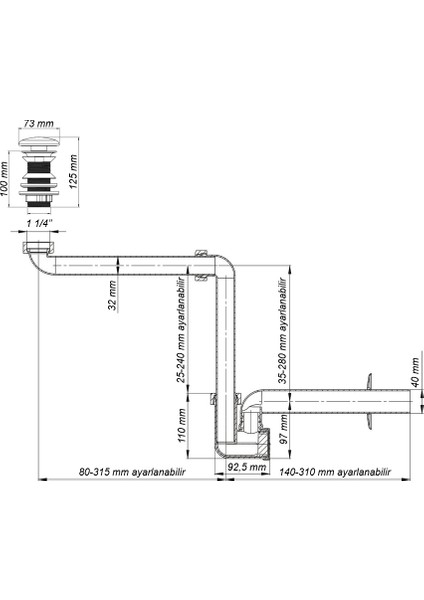 Yer Kazandıran Lavabo Sifonu 137 - Taşma Deliksiz,Lavabo Dolabında ve Çekmecesinde,Lavabo Altında Duvara Bitişik Montajlı Koku Önleyici S Sistemi,Kolay Temizlenir Giderli, Ayarlanabilir Borulu