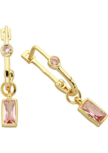 Pembe Sallantılı Taşlı Altın Küpe CGKKP020
