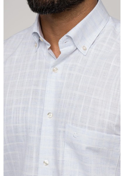 Geniş ve Rahat (Bol) Kesim Cepli Hafif Ekoseli Yaka Düğmeli Klasik Kısa Kol Gömlek fırsatları