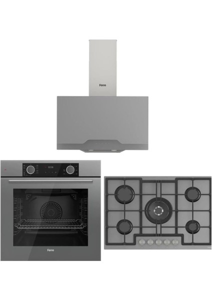 Fryart Gri Set (D065 Gri Davlumbaz -ED038 Gri Ocak- XE63CPR Fryart Gri Fırın)
