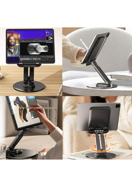 Tok Alüminyum Stand Çok Işlevli Döner Tablet Pc Akıllı Telefon Standı 11CM x 17 cm Masaüstü Stand Katlanabilir Cep Telefonu Evrensel Telefon Tutucu ZR719