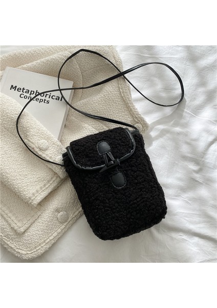 Yeni Tüylü Çanta Cep Telefonu Çantası Kontrast Renkli Basit ve Şık Tek Omuz Crossbody Küçük Çanta Kadın Sonbahar ve Kış Retro Kuzu Kadife Çanta (Yurt Dışından)