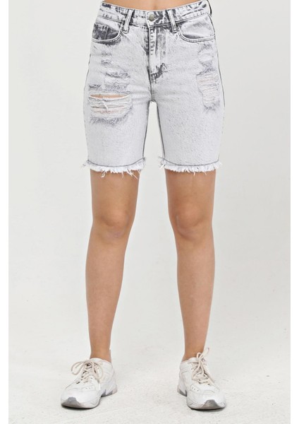 Lazer Kesim Mini Jean Kadın Şort 2430-880 Gri modelleri