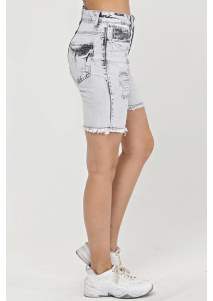 Lazer Kesim Mini Jean Kadın Şort 2430-880 Gri fırsatları