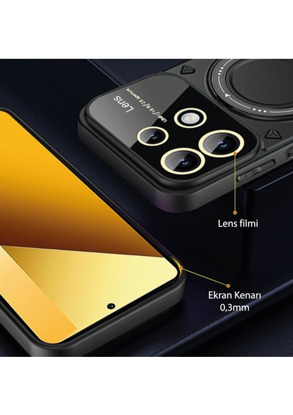 M.tk moveteck Xiaomi Redmi Note 13 4g Kılıf Magsafe Dönebilen Halkalı Standlı Kamera Lens Korumalı Gold Detaylı Military