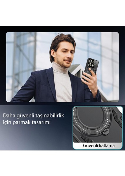 M.tk moveteck Xiaomi Redmi Note 13 4g Kılıf Magsafe Dönebilen Halkalı Standlı Kamera Lens Korumalı Gold Detaylı Military