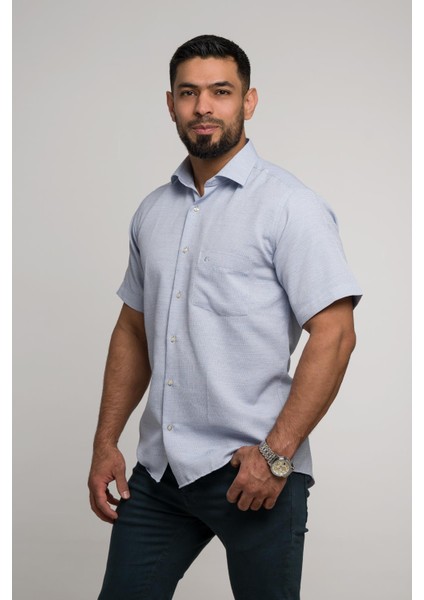 Geniş ve Rahat (Bol) Kesim Cepli Armürlü Klasik Kısa Kol Erkek Gömlek fiyatları