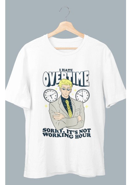 Oversize Jjk Nanami I Hate Overtime Baskılı T-Shirt, Unisex Anime Baskılı Tişört