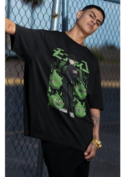 Oversize Mob Psycho Shigeo Kageyama Baskılı T-Shirt, Unisex Anime Baskılı Tişört fiyatları