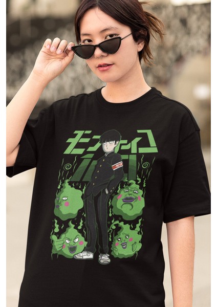 Oversize Mob Psycho Shigeo Kageyama Baskılı T-Shirt, Unisex Anime Baskılı Tişört modelleri