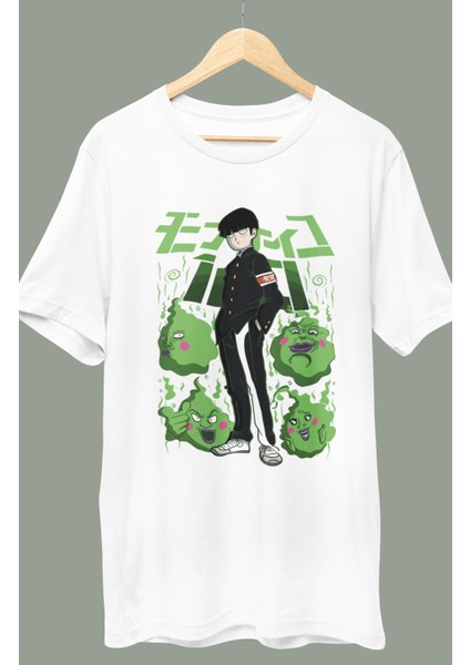 Oversize Mob Psycho Shigeo Kageyama Baskılı T-Shirt, Unisex Anime Baskılı Tişört