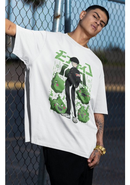 Oversize Mob Psycho Shigeo Kageyama Baskılı T-Shirt, Unisex Anime Baskılı Tişört fiyatları