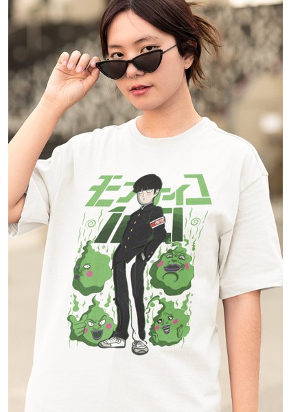 Oversize Mob Psycho Shigeo Kageyama Baskılı T-Shirt, Unisex Anime Baskılı Tişört modelleri