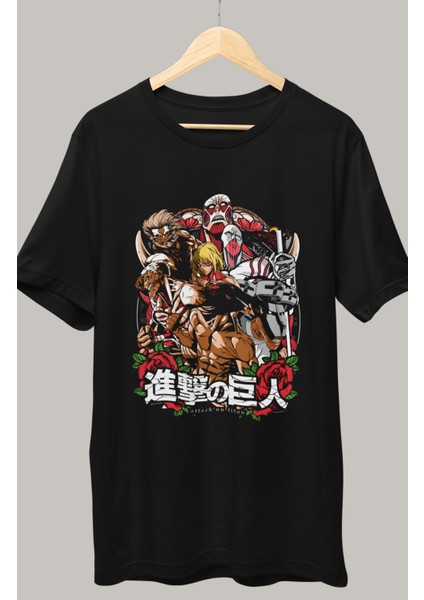 Oversize Attack On Titans Baskılı T-Shirt, Unisex Anime Baskılı Tişört