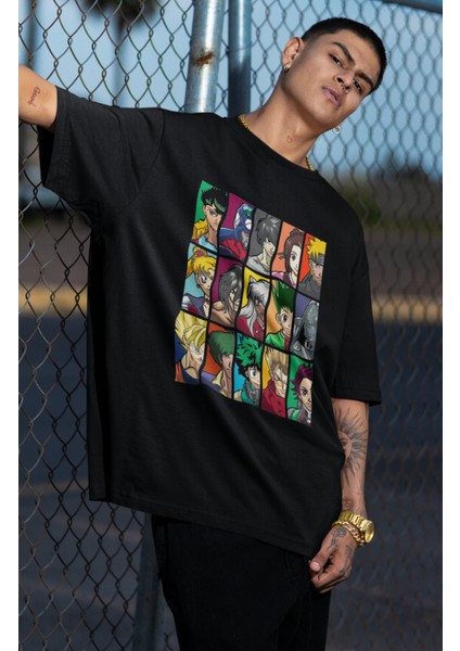Oversize Mix Anime Characters Baskılı T-Shirt, Unisex Anime Baskılı Tişört fiyatları