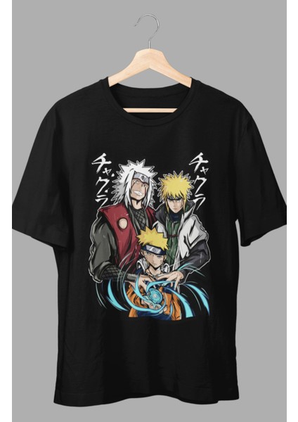 Fuddy Moda Oversize Naruto Jiraiya Minato Namikaze Baskılı T-Shirt, Unisex Anime Baskılı Tişört