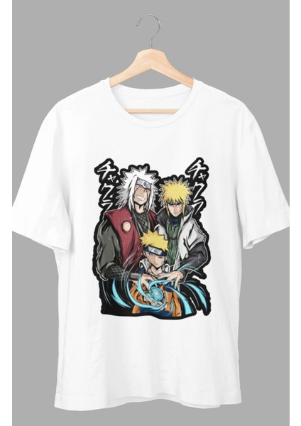 Oversize Naruto Jiraiya Minato Namikaze Baskılı T-Shirt, Unisex Anime Baskılı Tişört