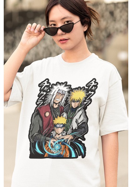 Oversize Naruto Jiraiya Minato Namikaze Baskılı T-Shirt, Unisex Anime Baskılı Tişört modelleri