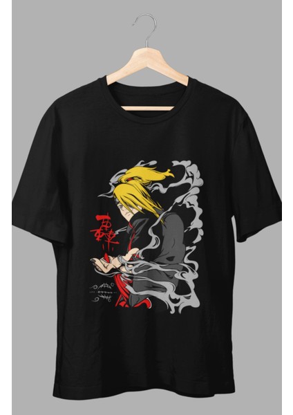 Oversize Naruto Deidara Baskılı T-Shirt, Unisex Anime Baskılı Tişört