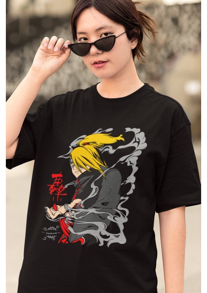 Oversize Naruto Deidara Baskılı T-Shirt, Unisex Anime Baskılı Tişört modelleri