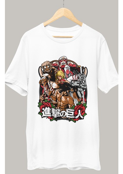 Oversize Attack On Titans Baskılı T-Shirt, Unisex Anime Baskılı Tişört