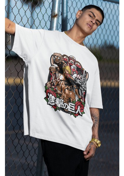 Oversize Attack On Titans Baskılı T-Shirt, Unisex Anime Baskılı Tişört fiyatları